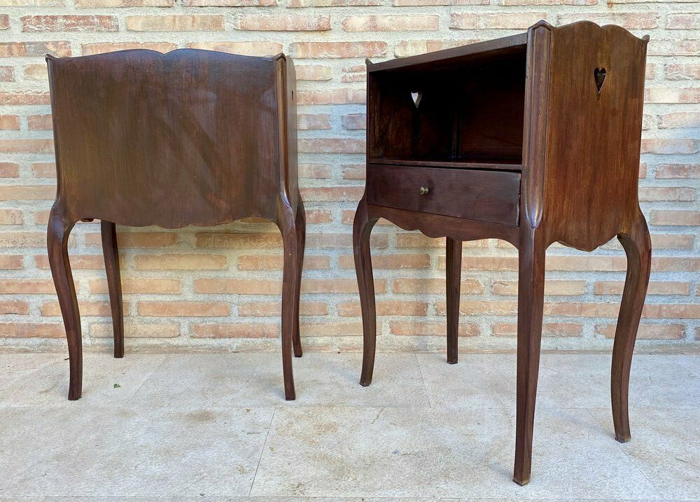 French Louis XV Style Walnut Nightstands, 1960s, Set Of 2 photo vintage