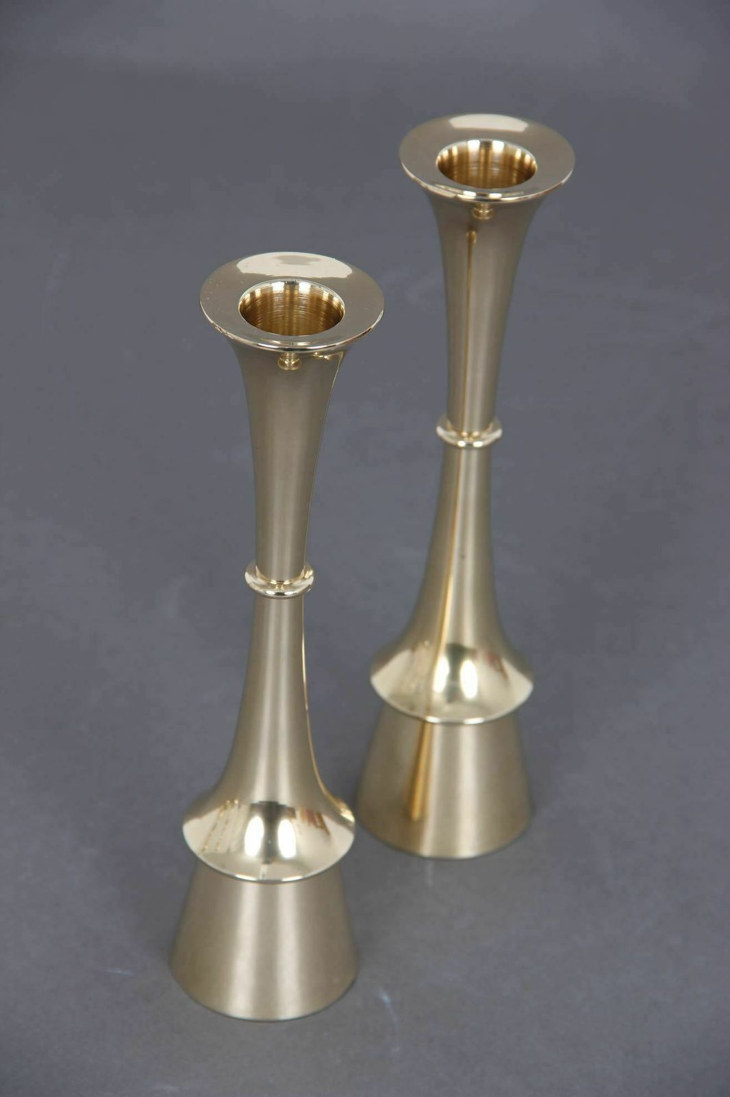 Set Of Danish Candle Holders In Solid Brass. Design By Jens H. Quistgaard In The 1960s. photo vinterior