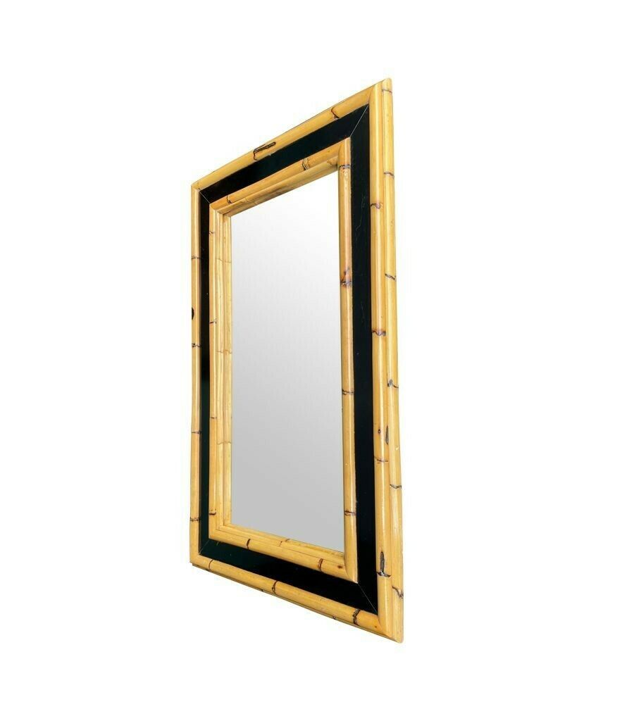 A Large Italian 1970s Bamboo And Black Lacquer Mirror Attributed To Vivai Del Sud photo for sale