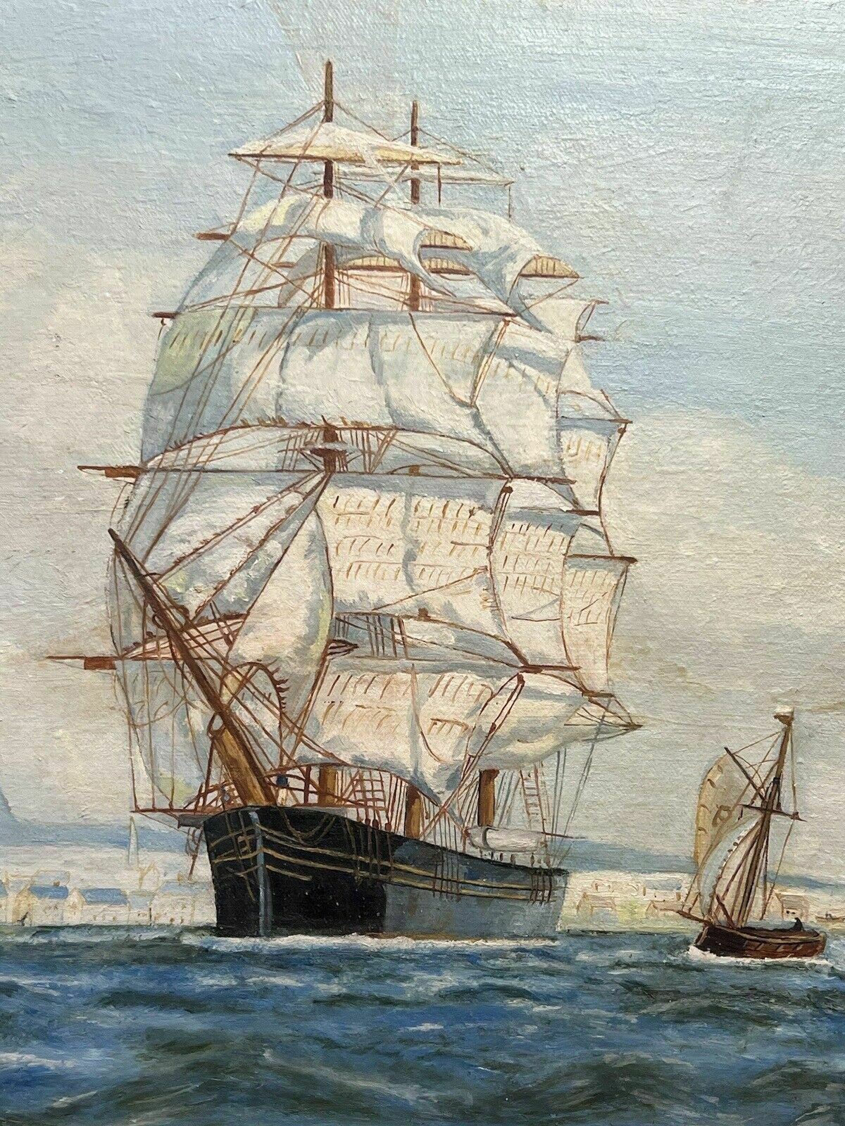 Pair Of Maritime Oil Paintings Of Masted Scooner Sailing Ships Signed B Maddocks photo buy