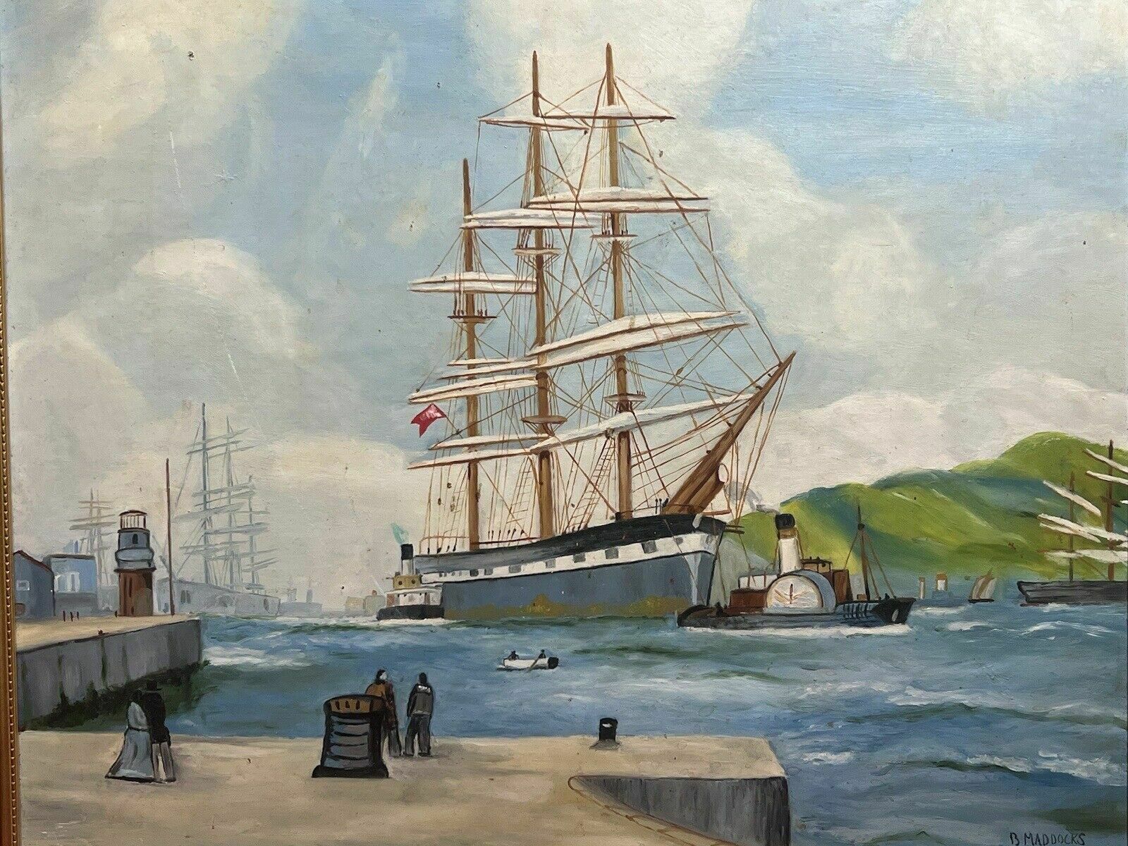 photo vinterior Pair Of Maritime Oil Paintings Of Masted Scooner Sailing Ships Signed B Maddocks