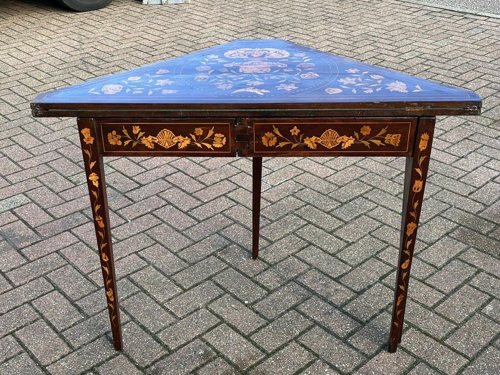 Home Decor Antique Dutch Marquetry Games Table With Fold Over Lid & Card Playing Area photo