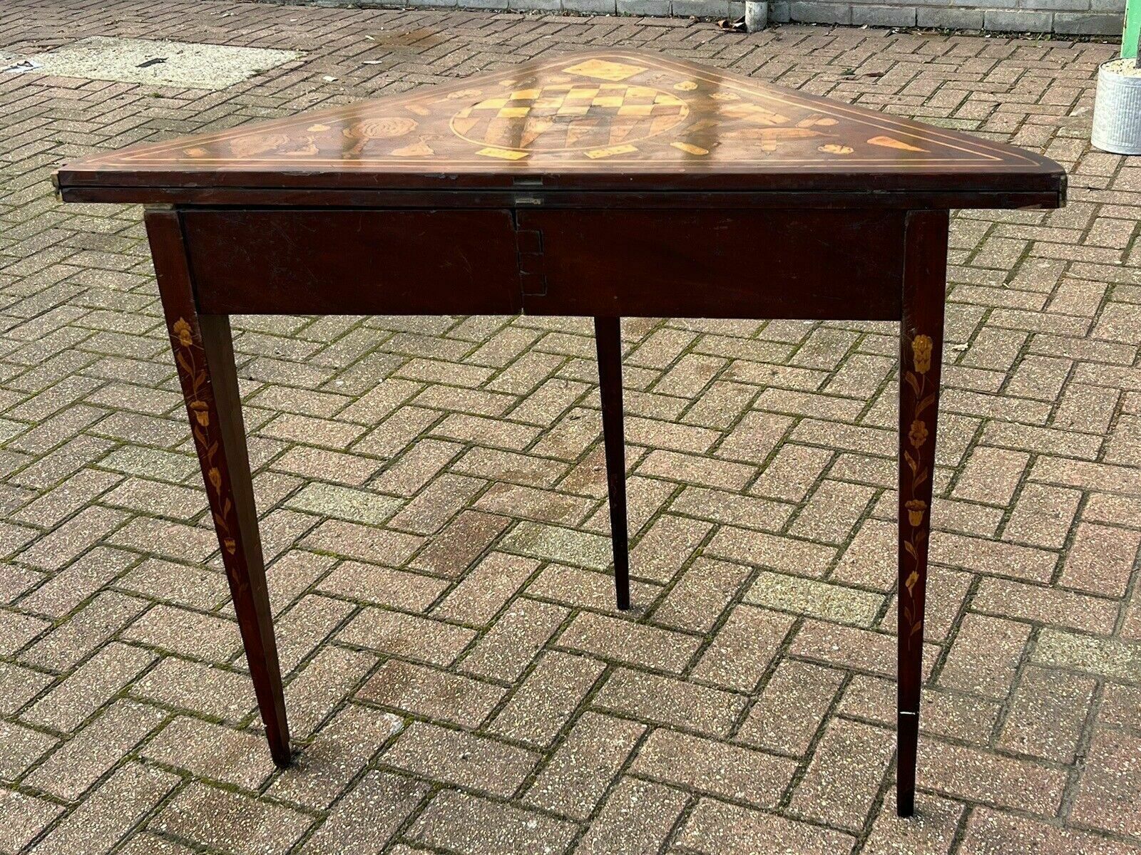 Home Decor Antique Dutch Marquetry Games Table With Fold Over Lid And Card Playing Area photo