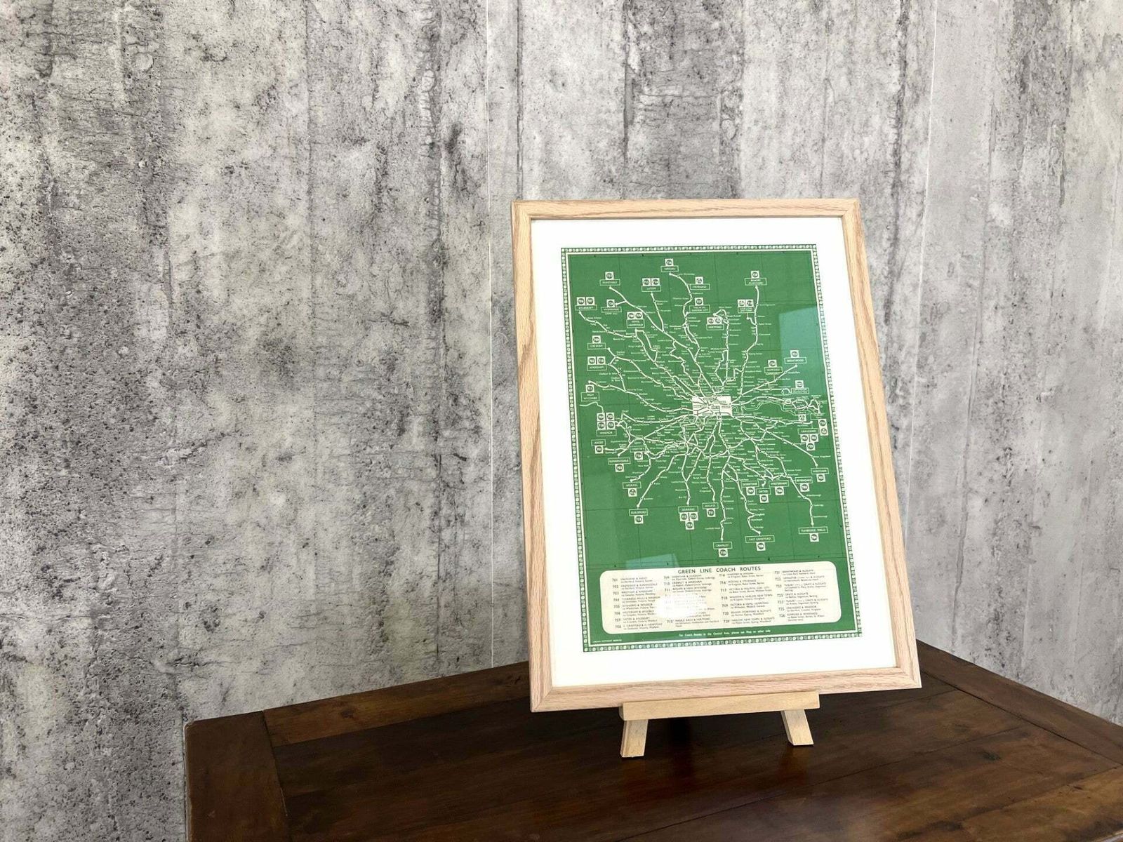 1950's Framed Green Bus Map Of London And Surrounding Areas