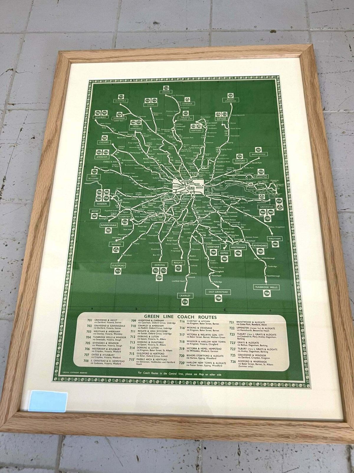 1950's Framed Green Bus Map Of London And Surrounding Areas photo for sale