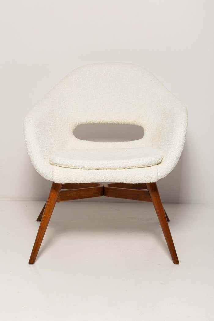 Mid Century White Boucle Shell Chair, Miroslav Navratil, Czechoslovakia, 1960s photo buy