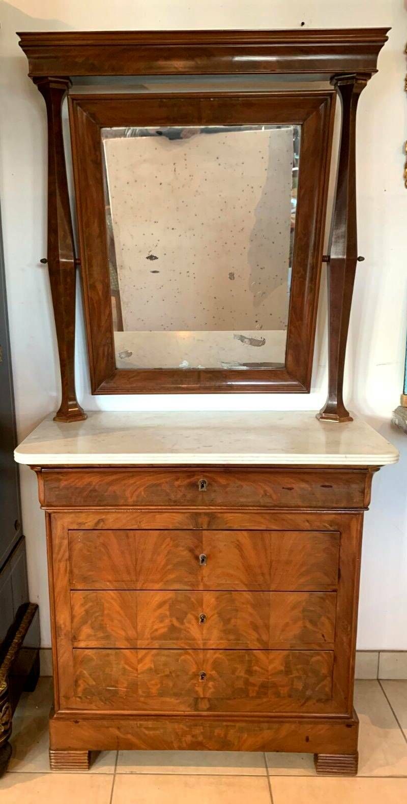 Louis Philippe Dressing Table Chest Of Drawers In Mahogany And 19th Century Veneer photo vinterior