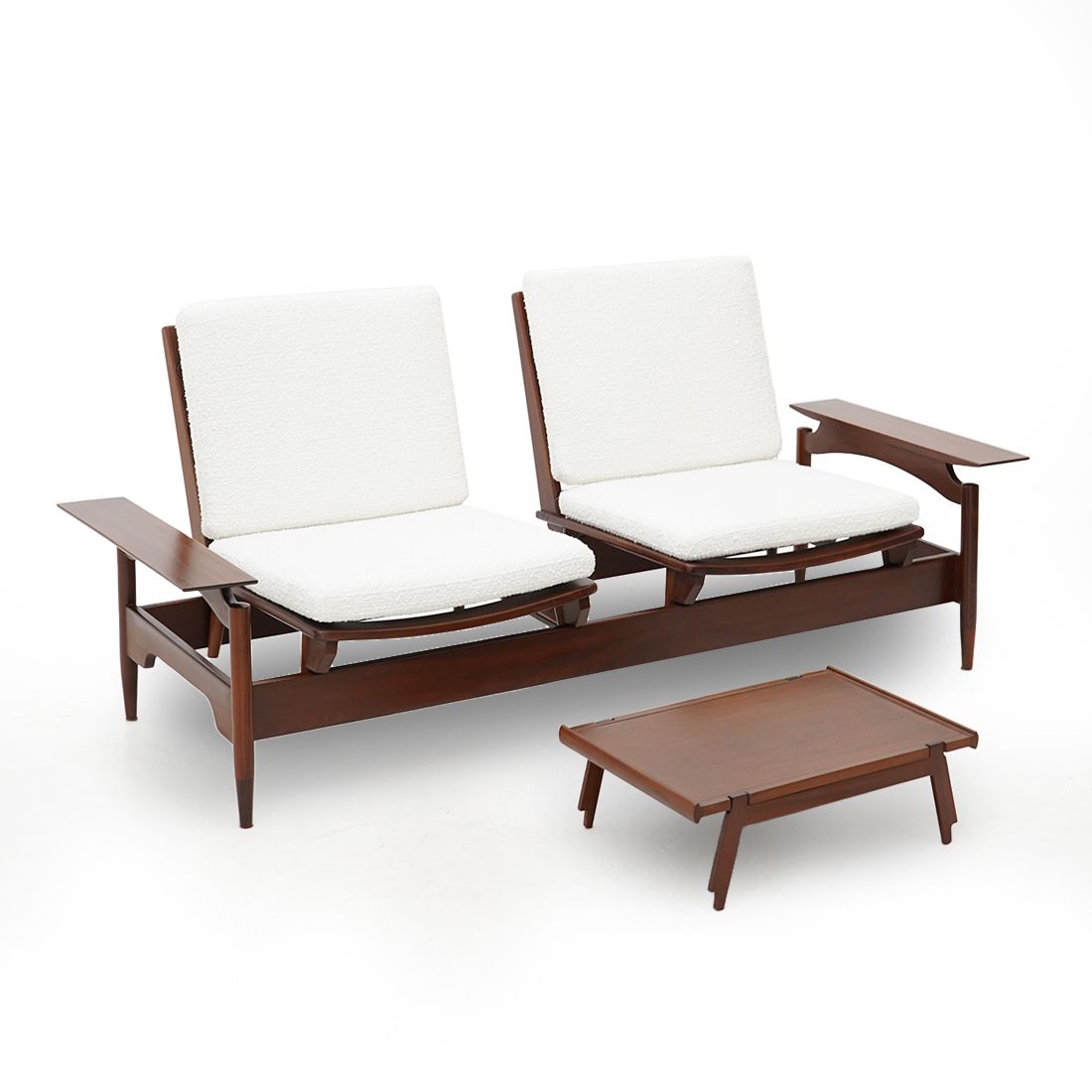 Sofa In Wood And White Bouclé By Mario Franchioni For Framar, 1960s photo Furniture