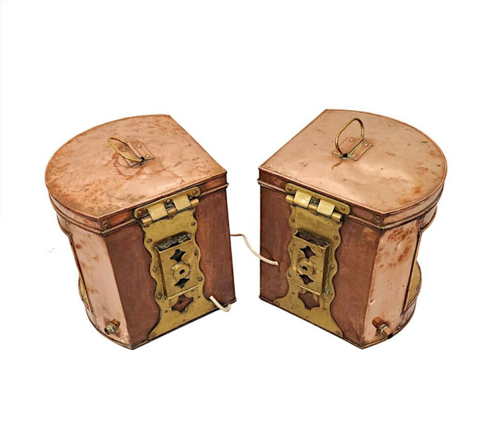 A Very Rare Pair Of Early 20th Century Copper And Brass Ships Lanterns photo Home Decor
