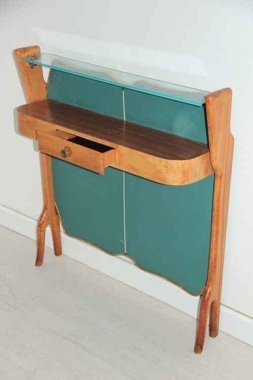 Consoll 1950 Wood Brass And Glass Italian Mid Century Modern Design. photo 1800.0