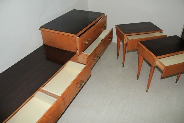 Chest Of Drawers With Italian 1950 Bedside Tables In Elm And Brass photo furniture