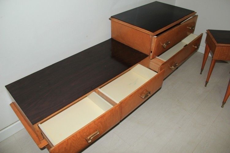 Chest Of Drawers With Italian 1950 Bedside Tables In Elm And Brass photo buy