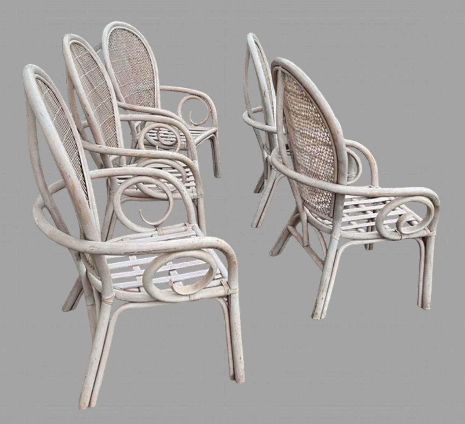 A Set Of Five Palm Beach Regency Vintage Rattan Chairs photo furniture