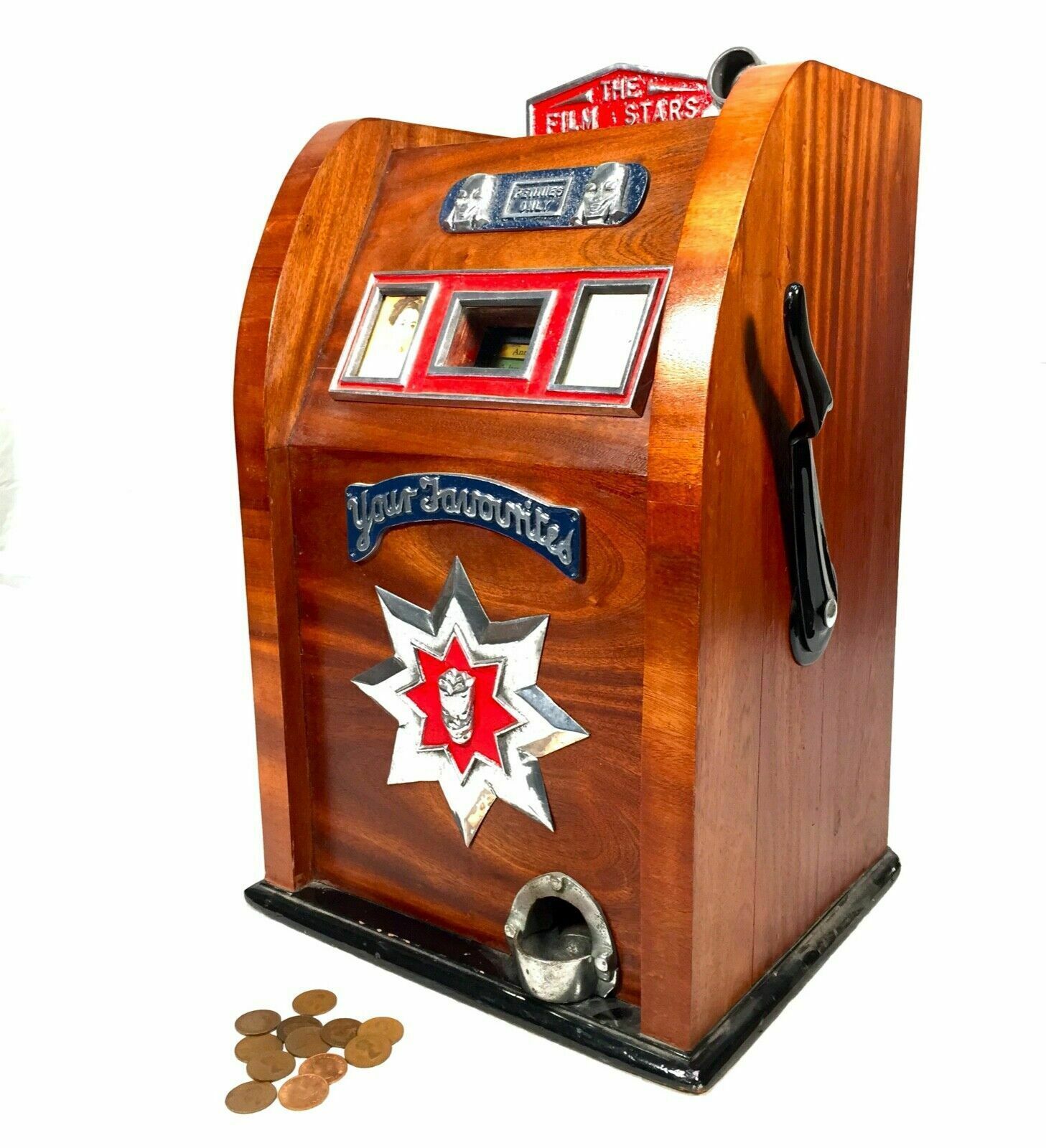 Antique One Arm Bandit Arcade Coin Operated Games Machine 'Film Stars' C.1940