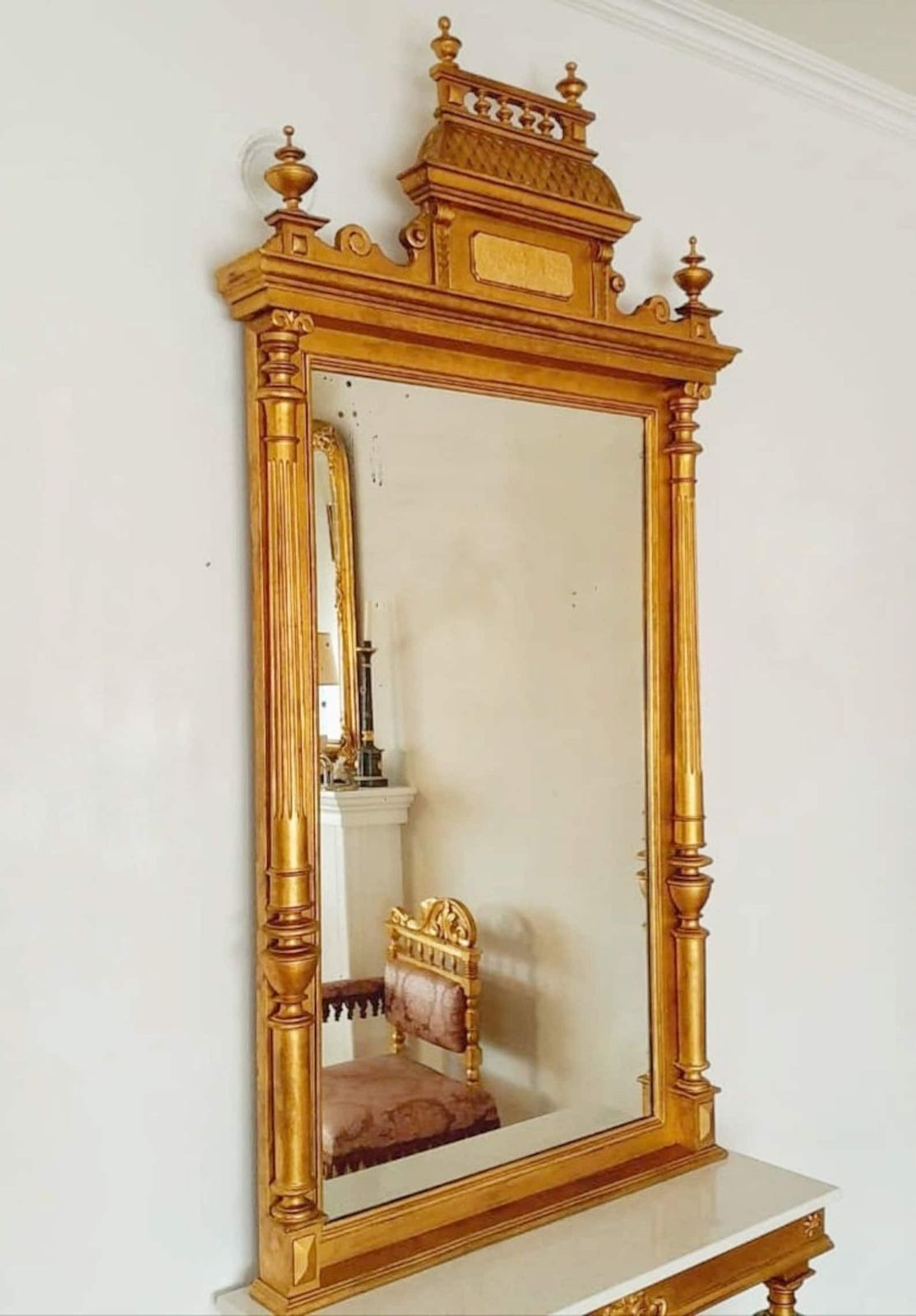 Late Victorian Console Table With An Extra Large Mirror Done In Gold Plated Wood With A Marble Top // Made In Austria In 1880s photo vinterior