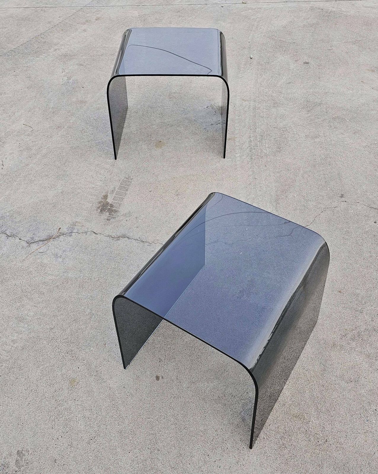 Set Of Two Glass Waterfall Nesting Tables Done In Tinted Glass Attributed To Fiam // Made In Italy In 1980s photo furniture