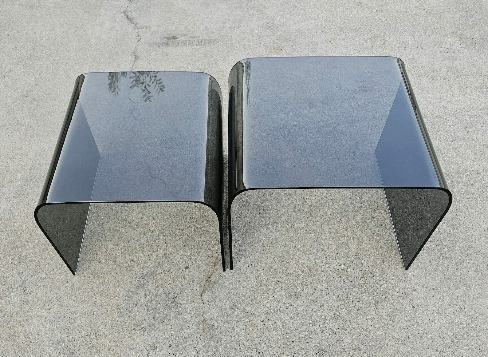 Set Of Two Glass Waterfall Nesting Tables Done In Tinted Glass Attributed To Fiam // Made In Italy In 1980s photo buy