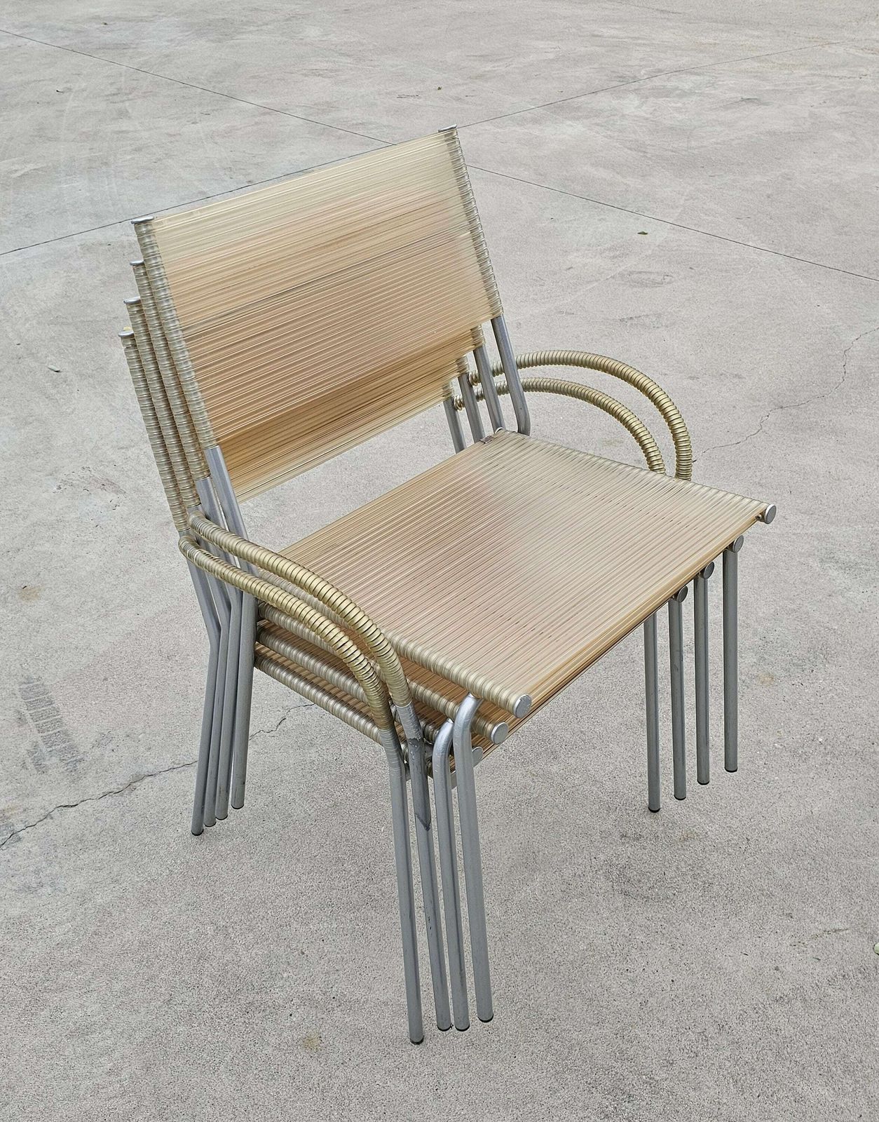 Set Of 4 Postmodern Dining Chairs "Miss B" By Tito Agnoli For Bonacina // Spaghetti Chairs By Bonacina // Made In Italy In 1990s photo Furniture