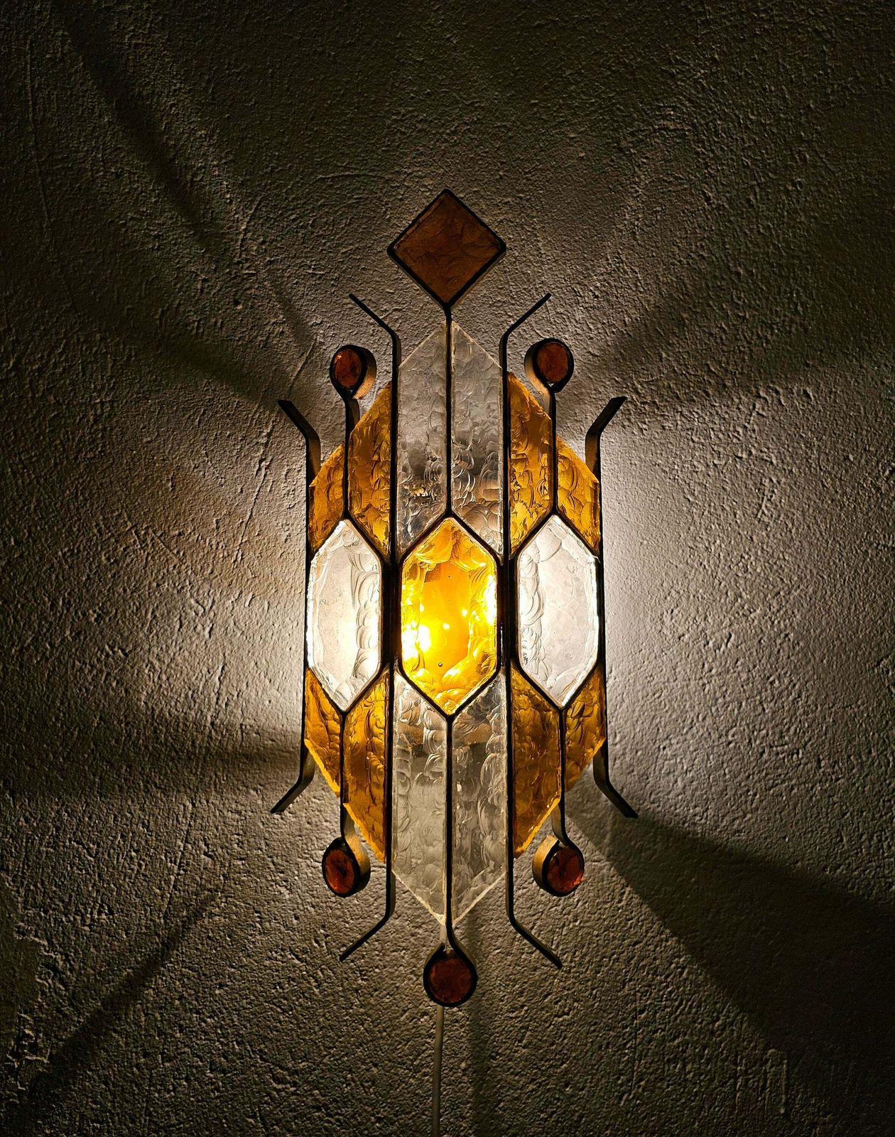 Spectacular Brutalist Sconce Done In Brass And Hammered Glass By Biancardi And Jordan Arte // Made In Italy In 1970s photo vinterior