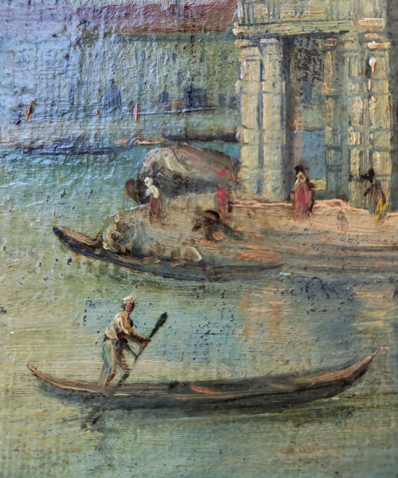 Oil On Canvas Depicting Dogana Da Mar In Venice, Venetian School, Late 18th Or Early 19th Century, In Style Of Francesco Guardi photo for sale