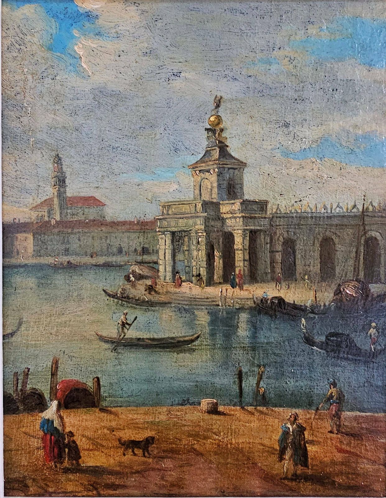 Oil On Canvas Depicting Dogana Da Mar In Venice, Venetian School, Late 18th Or Early 19th Century, In Style Of Francesco Guardi photo 6500.0