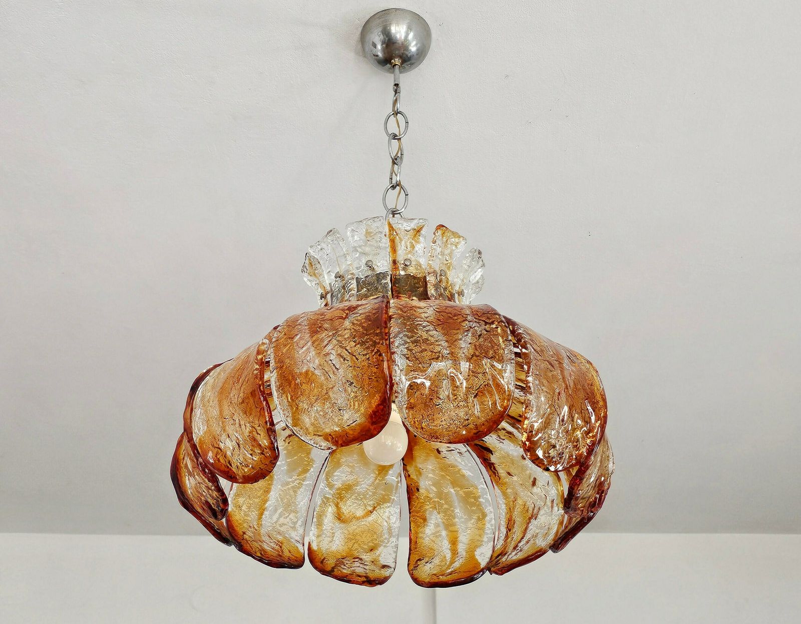 photo for sale Mid Century Modern Murano Glass Chandelier Shaded As A Flower Designed By Carlo Nason For Av Mazzega // Made In Italy In 1960s