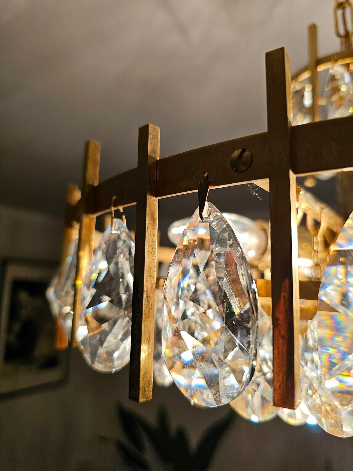 Luxurious Mid Century Modern Brass And Crystal Chandelier By Bakalowits // Made In Austria In 1960s photo for sale