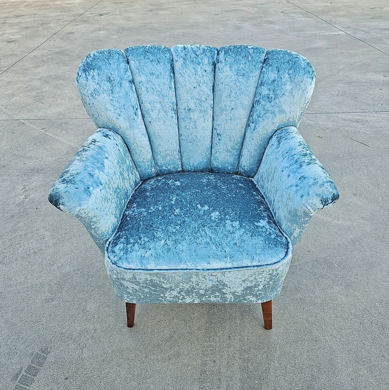 Pair Of Danish Mid Century Modern Club Or Lounge Chairs Reupholstered In Ice Blue Plush // Made In Denmark In 1950s photo for sale