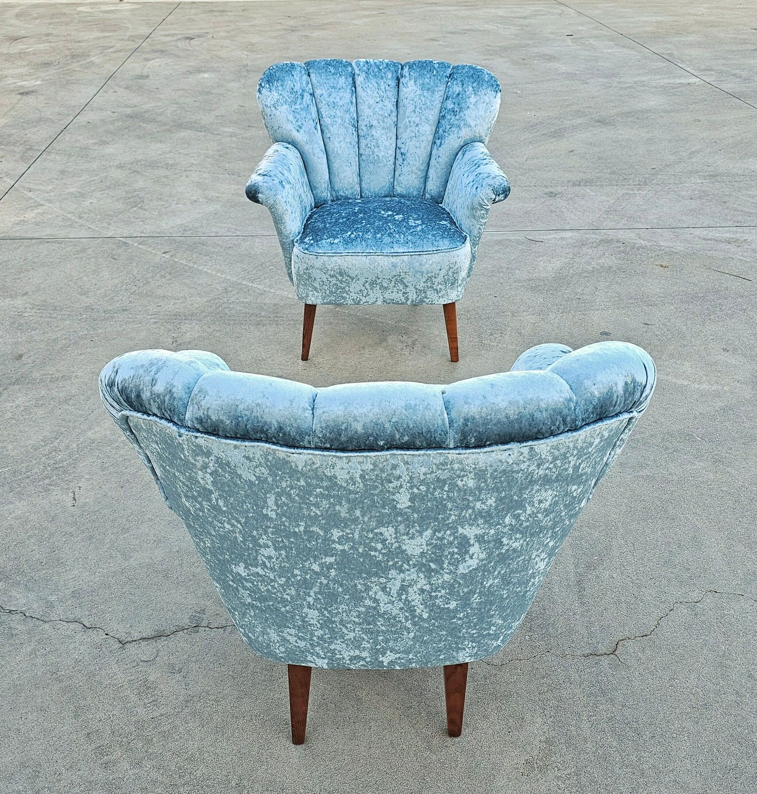 Pair Of Danish Mid Century Modern Club Or Lounge Chairs Reupholstered In Ice Blue Plush // Made In Denmark In 1950s photo Furniture