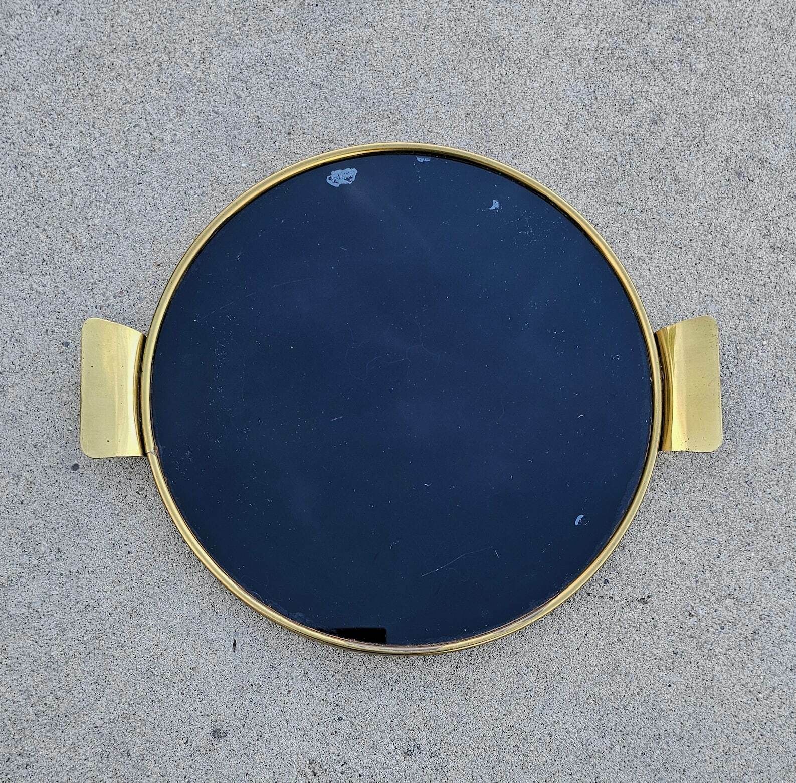 Mid Century Modern Brass And Black Glass Serving Tray By Josef Frank // Made In West Germany In 1950s photo 300.0