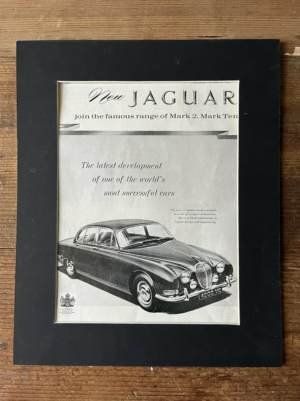 Vintage Advertising Print 1961 Jaguar Mkii photo furniture