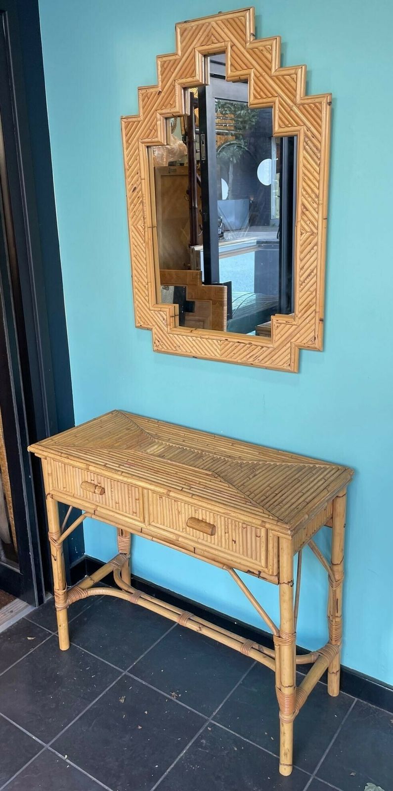 An Italian 1970s Bamboo Mirror By Vivai Del Sud With Stepped Top Details photo furniture