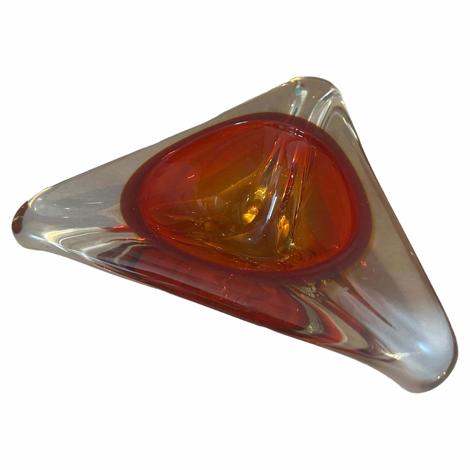A 1960s Modernist Red Sommerso Murano Glass Large Triangular Ashtray By Seguso photo furniture