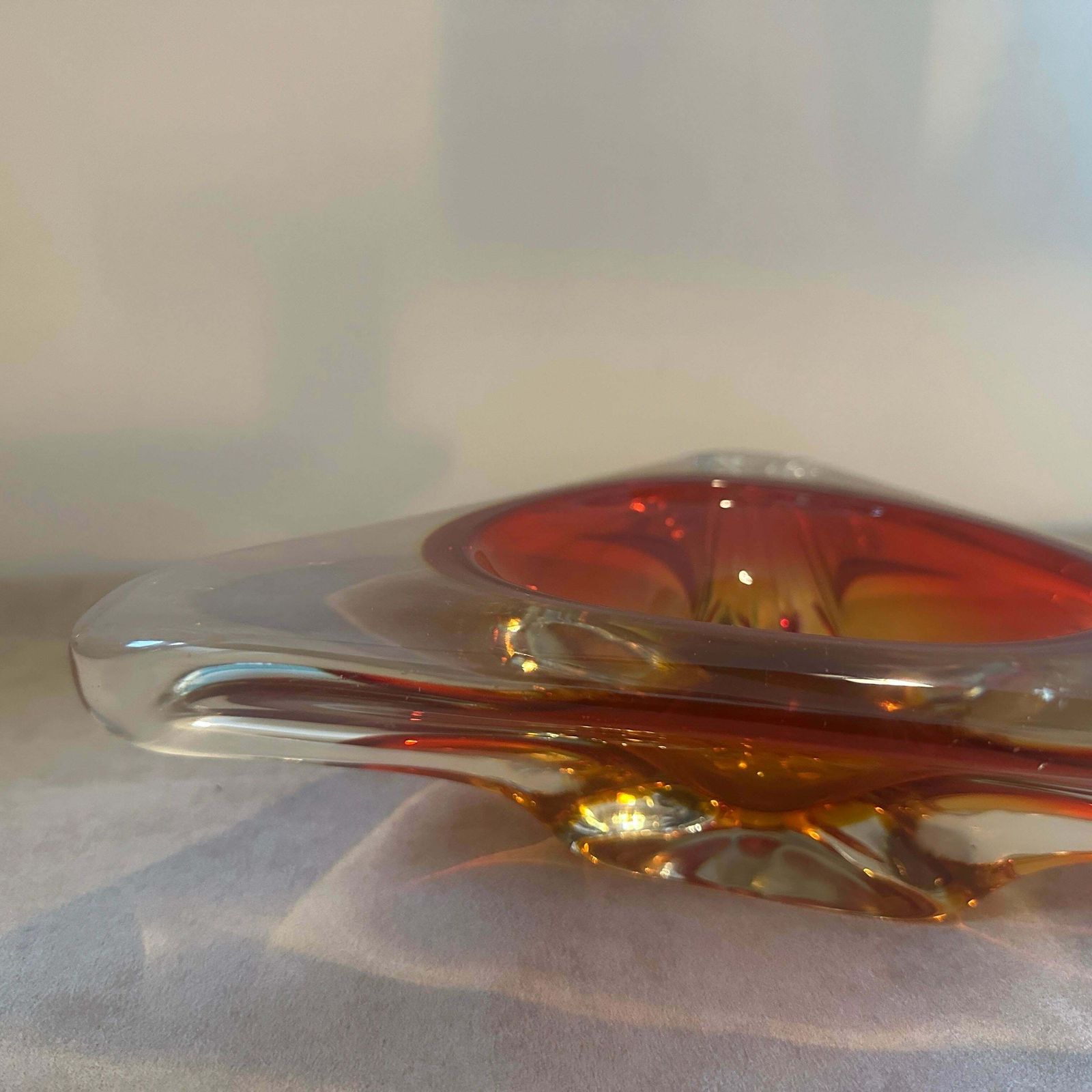 A 1960s Modernist Red Sommerso Murano Glass Large Triangular Ashtray By Seguso photo vinterior