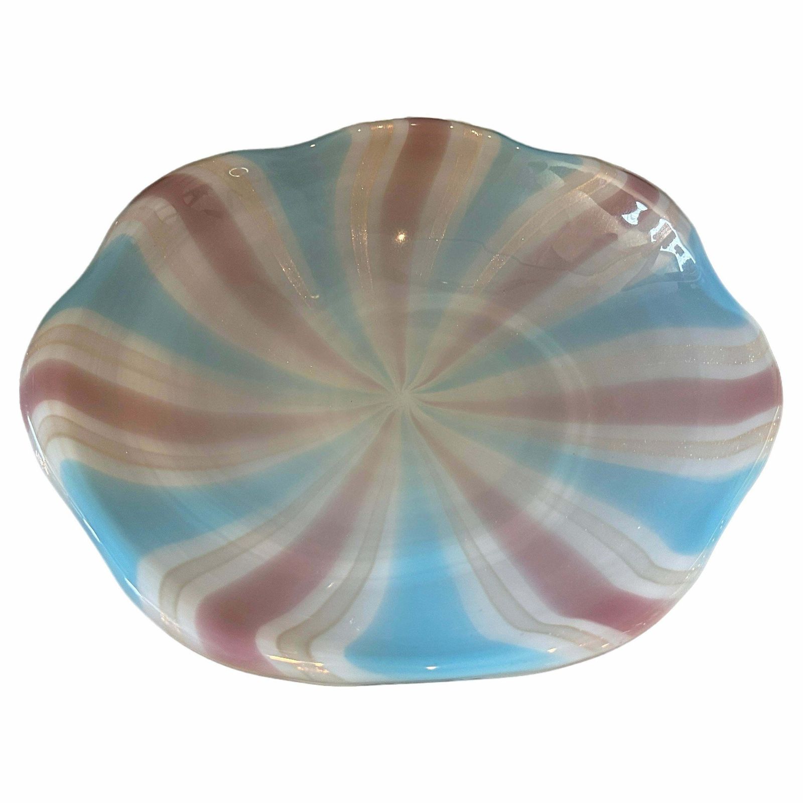 1970s Venini Style Mid Century Modern Striped Murano Glass Round Bowl photo for sale
