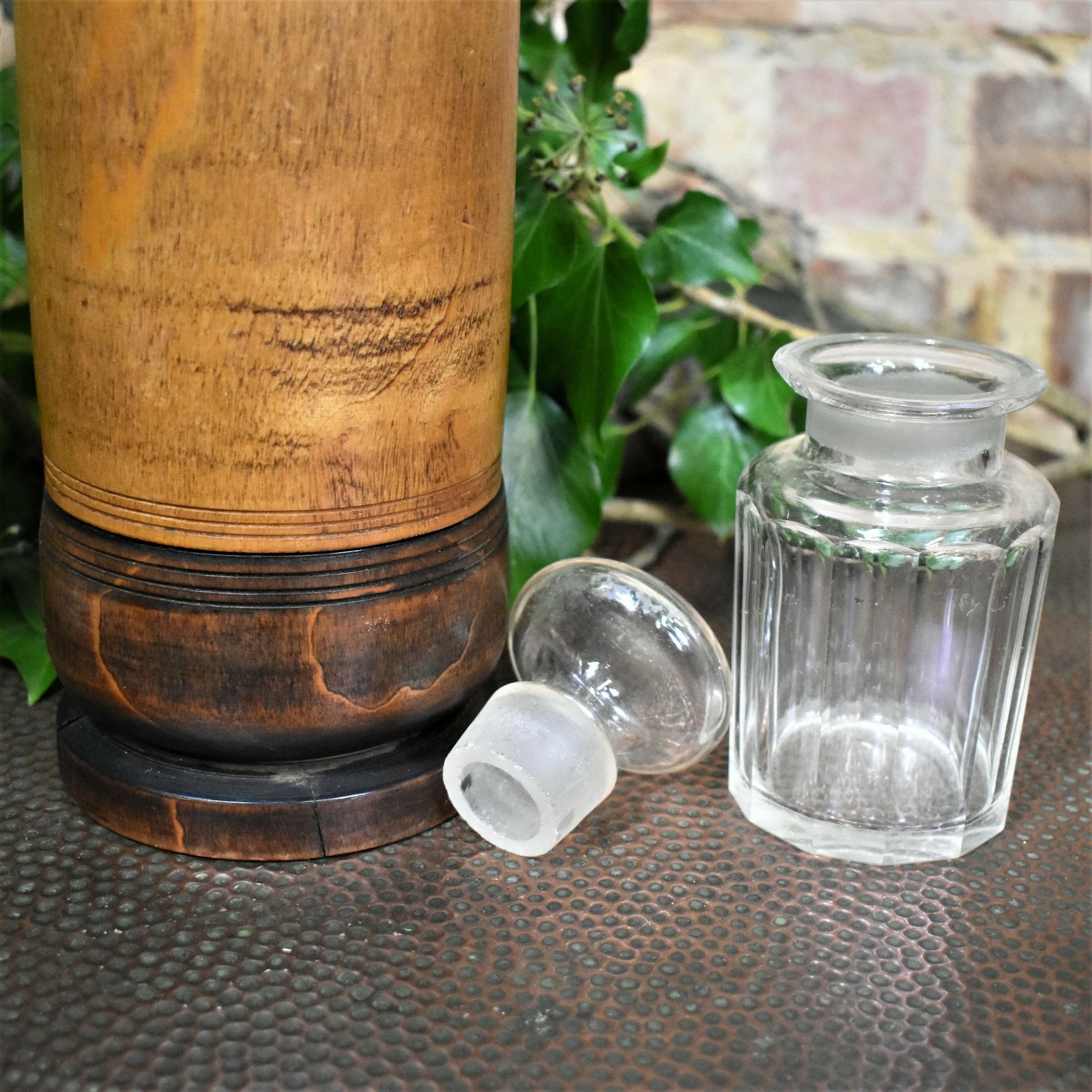 photo for sale Antique 19th Century Wooden Apothecary Chemists Glass Bottle Travel Treen Case