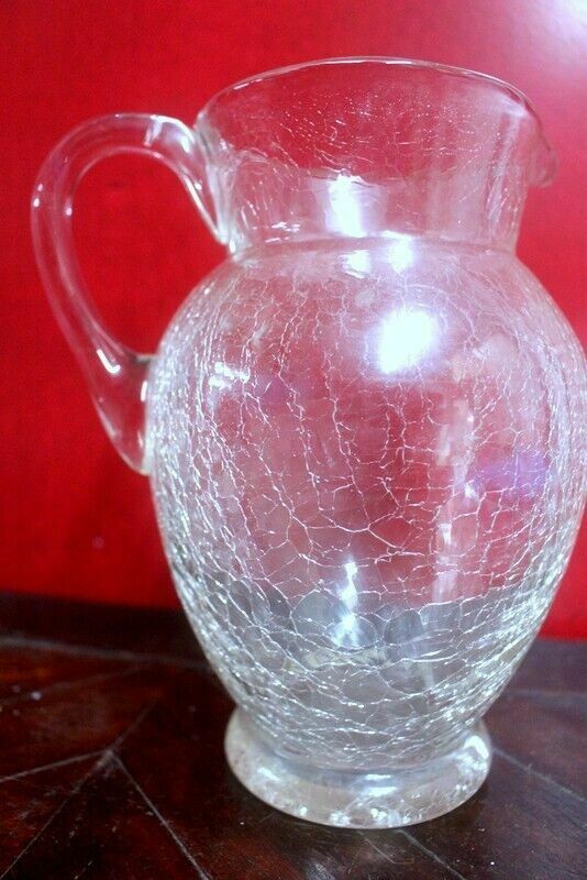 photo for sale Antique French Parisian Crackle Glass Jug Clear Glass Vitorian Time