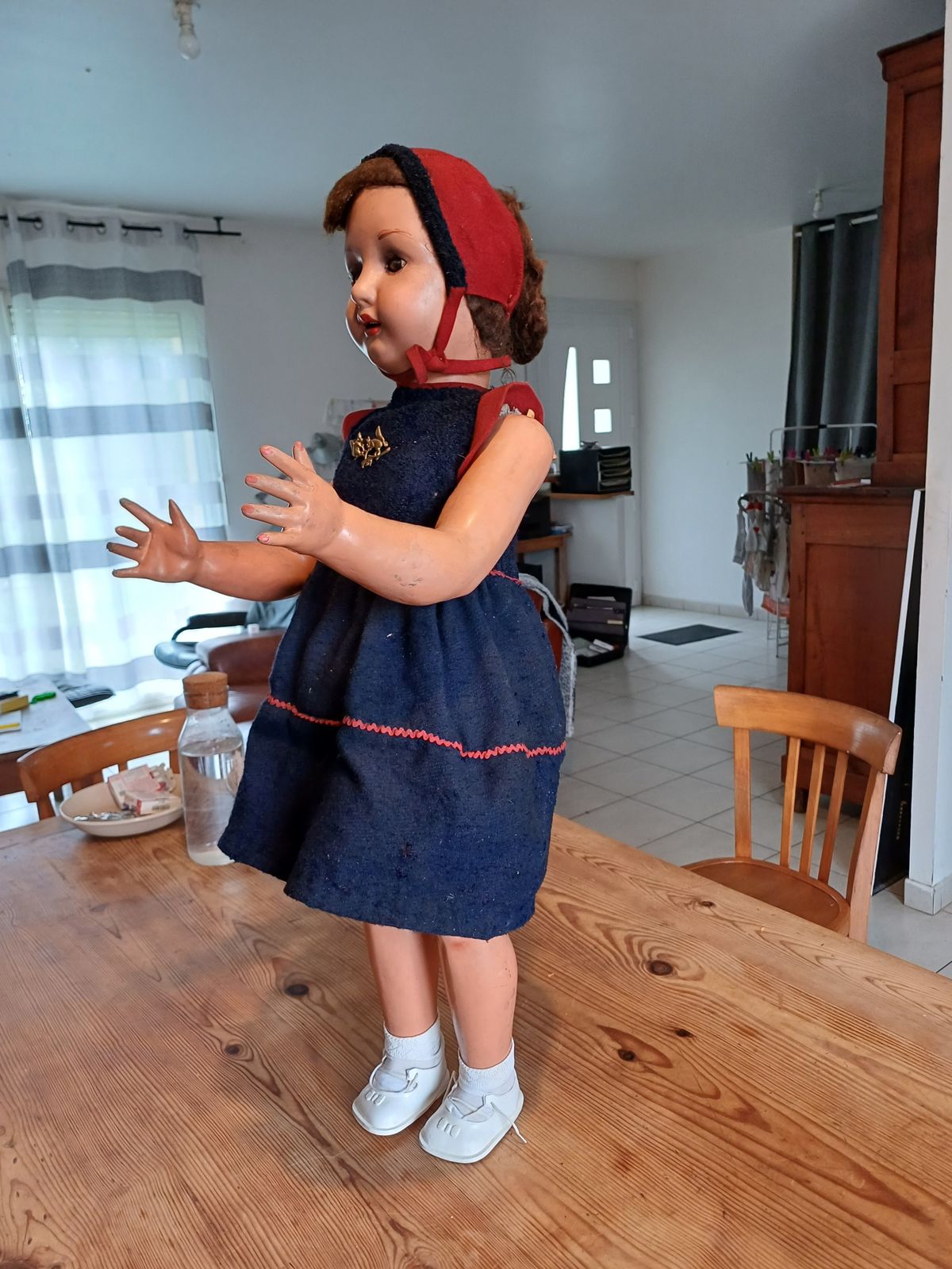 Old Wood And Boiled Cardboard Doll photo for sale