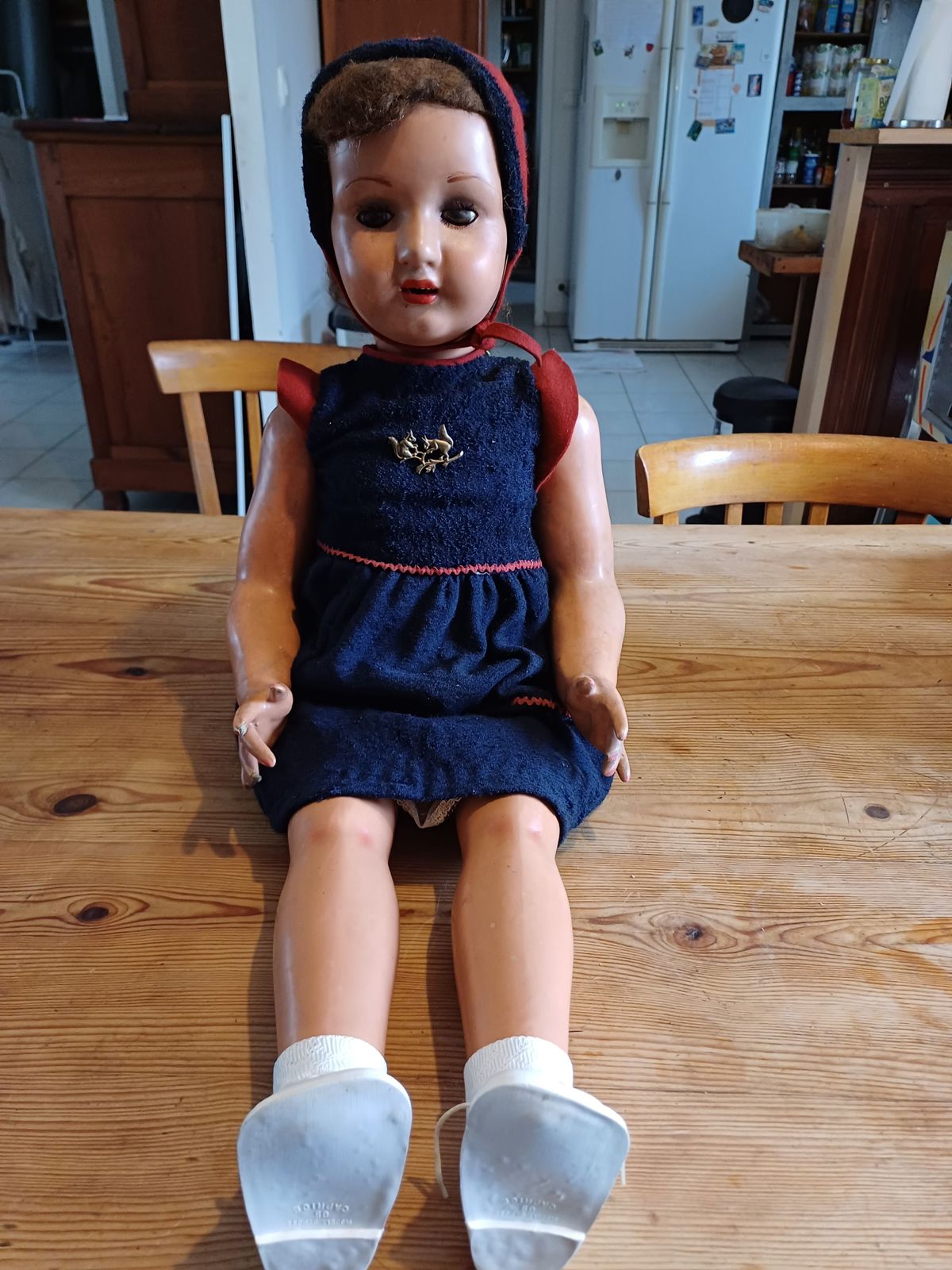 photo for sale Old Wood And Boiled Cardboard Doll
