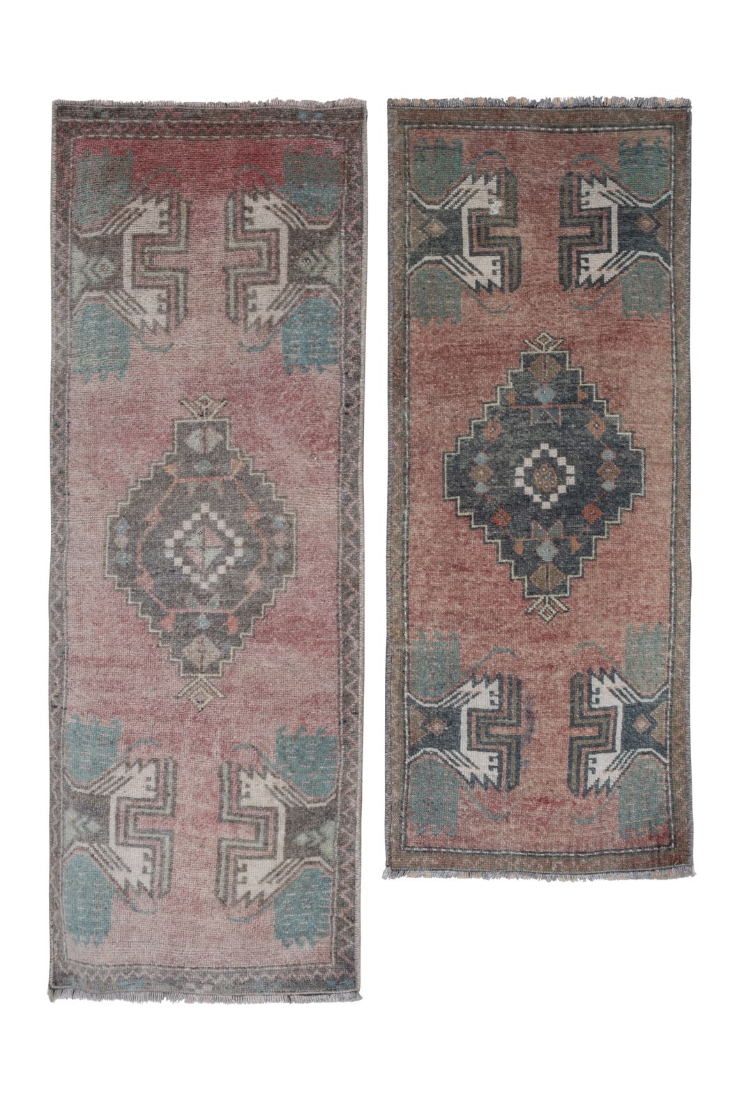 Vintage Turkish Oushak Yastik Scatter Rug   Set Of Two