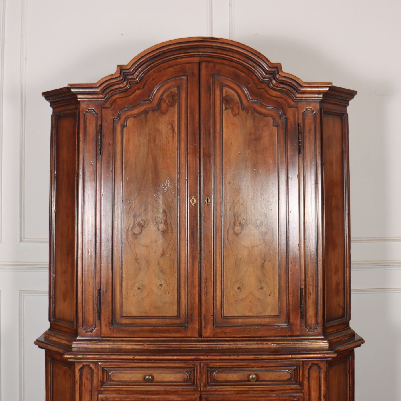 Early 20th C Italian Walnut 4 Door / 2 Drawer Cupboard. Fabric Interior Can Be Removed If Needed. 1920. photo furniture