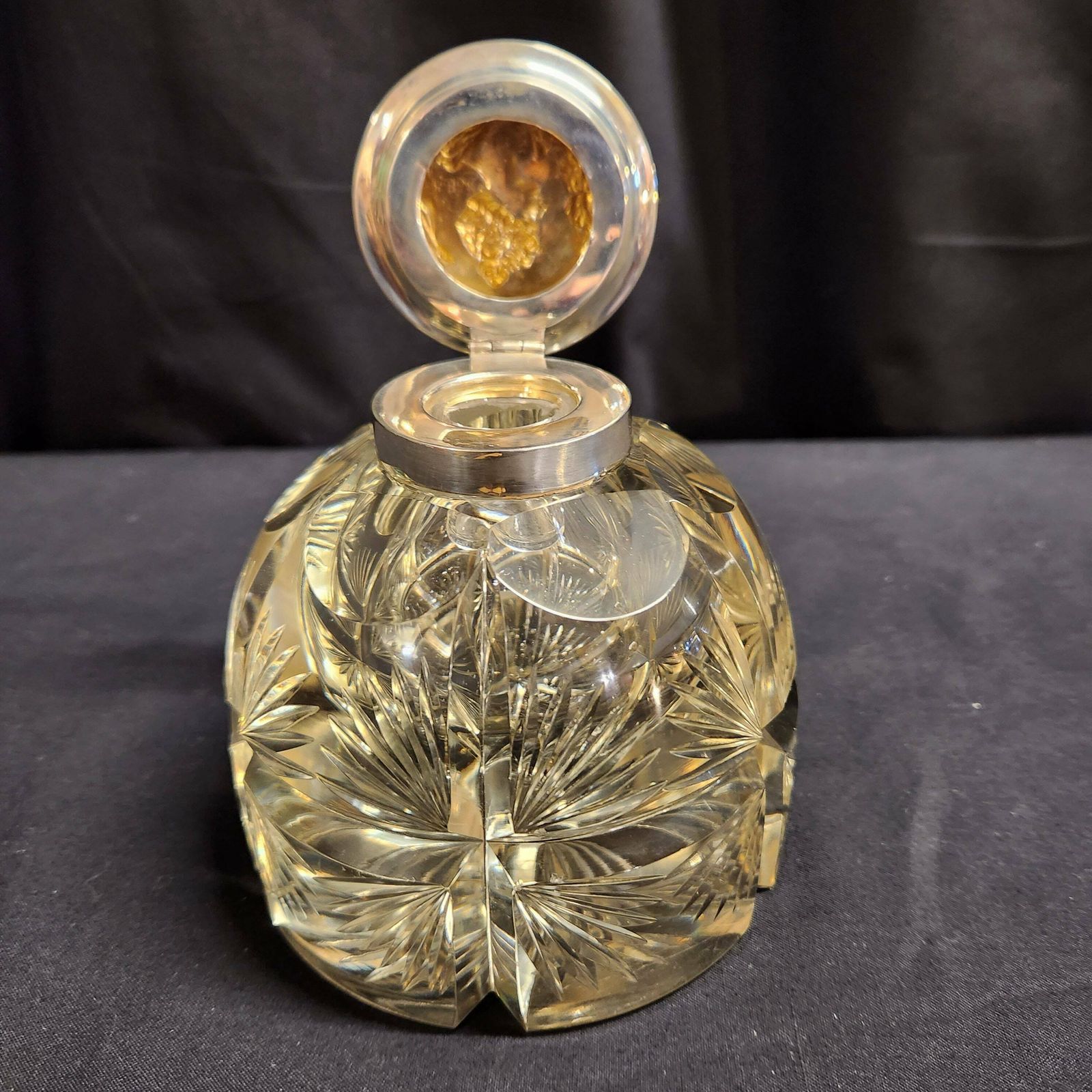 Thomas Webb & Sons, Large Heavy Cut Glass And Hallmarked Silver Inkwell photo buy