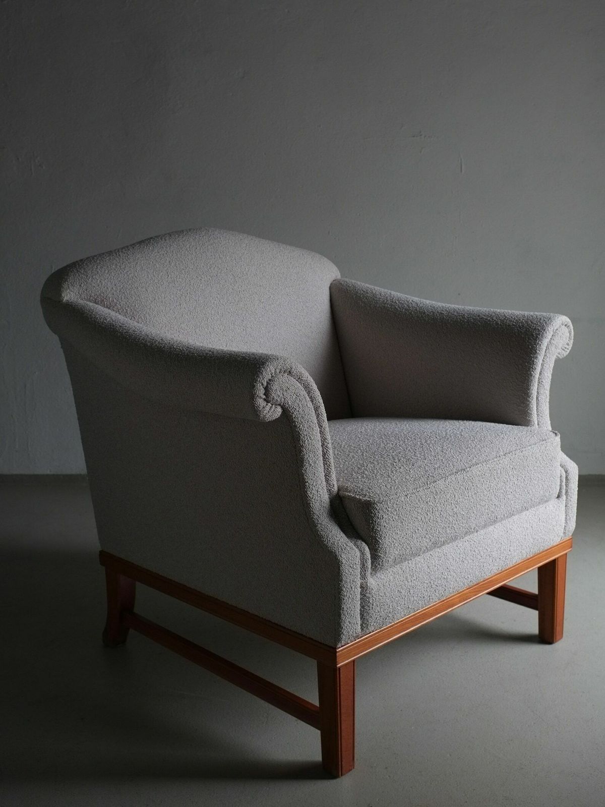 Gray Boucle Lounge Chair | Dedar Cotton | Sweden | Vintage photo furniture