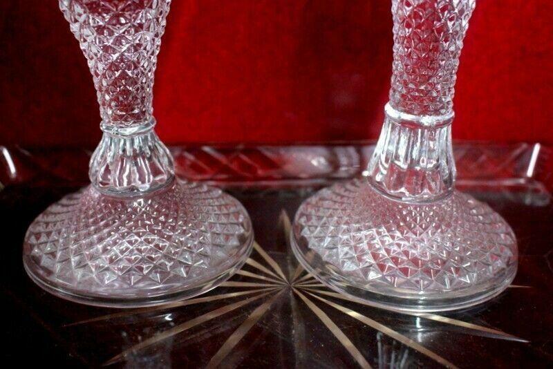 Vintage Pair Of Candle Holder Candlestick Cut Glass From Paris photo 82.0