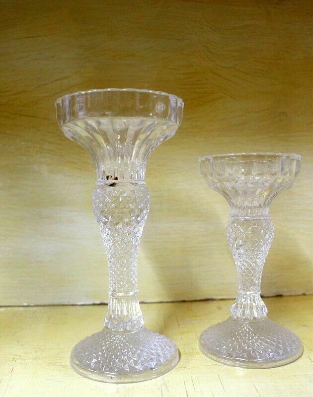 Vintage Pair Of Candle Holder Candlestick Cut Glass From Paris photo vintage