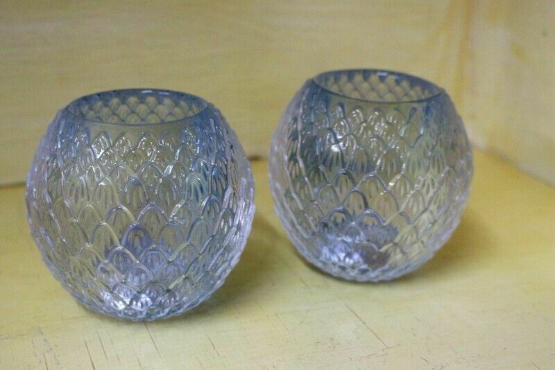 Vintage Pair Of Candle Holder Candlestick Cut Glass Ice Glass From Paris photo vinterior