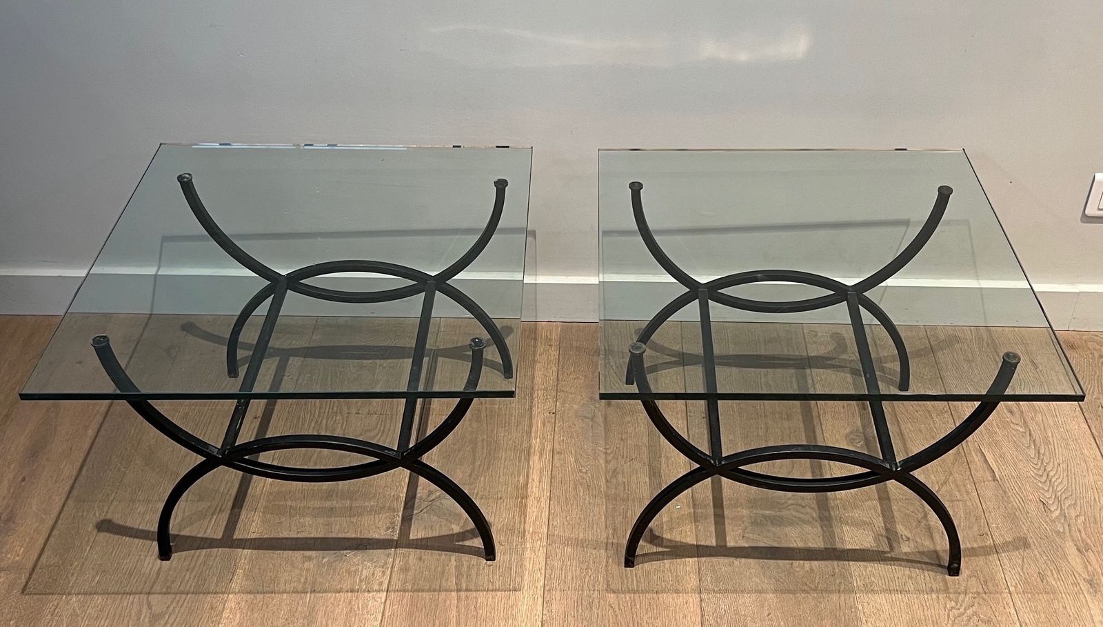 Pair Of Sofa Ends In Black Lacquered Metal. French Work. Around 1950 photo for sale