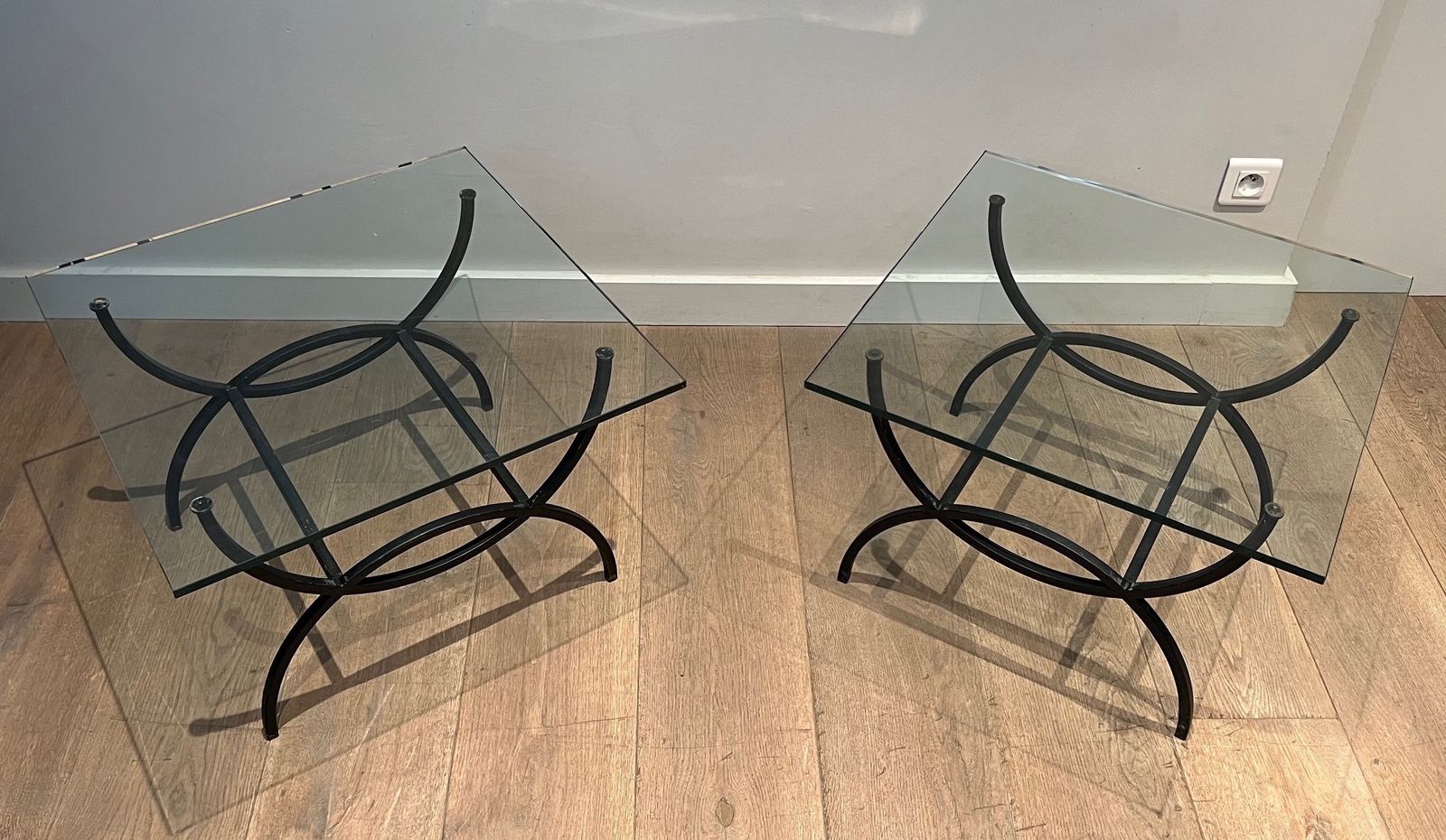Pair Of Sofa Ends In Black Lacquered Metal. French Work. Around 1950 photo Furniture