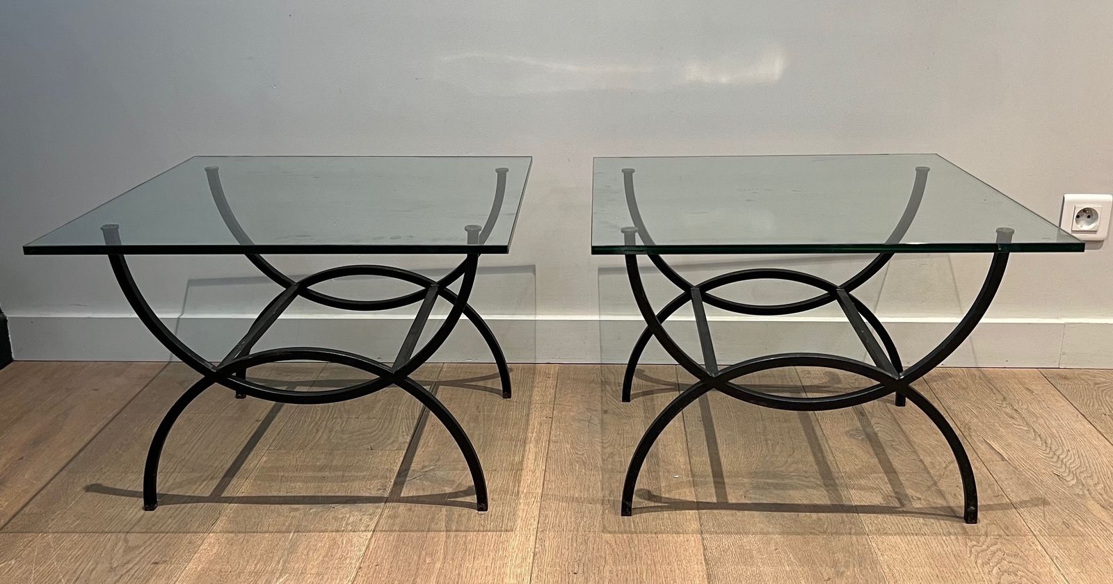 1950.0 Pair Of Sofa Ends In Black Lacquered Metal. French Work. Around 1950 photo