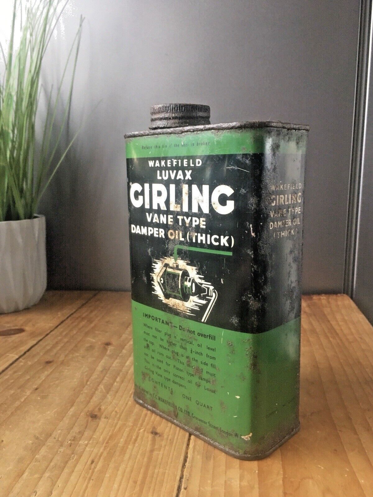 Vintage 50's Wakefield Luvax Girling Damper Vane Oil Can Tin Prop Garage Display photo vintage